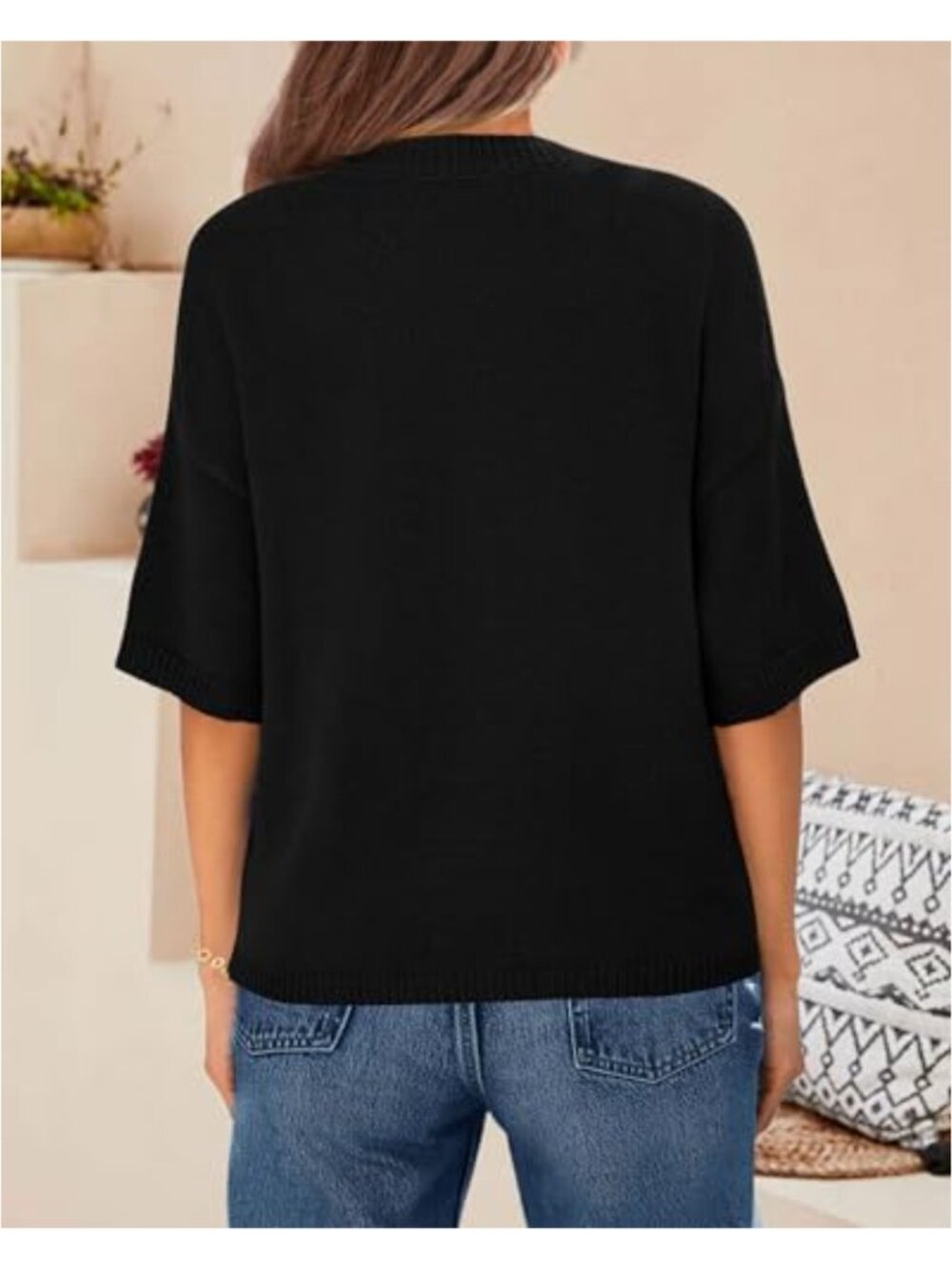 Women Short Sleeve Button Up Cardigan Loose Fit Knit Summer Sweater - Picture 3 of 6